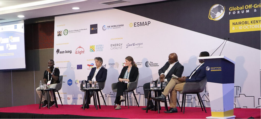 Panelists including Douglas Baguma (1st from left), CEO of Innovex Uganda, and Nora Bergin (3rd from left) Senior Programme Manager at 4R Digital, sharing insights on the convergence of off-grid solar and mobile