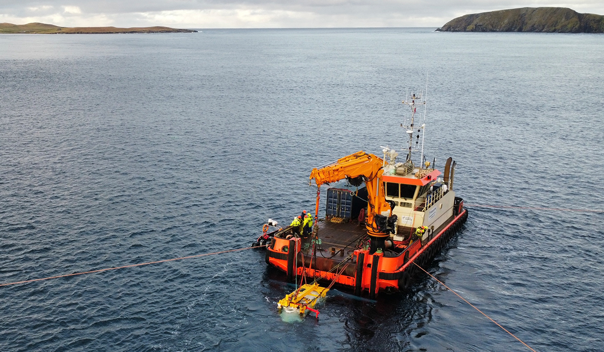 Boat carrying Nova’s tidal turbine technology to its location on the seabed